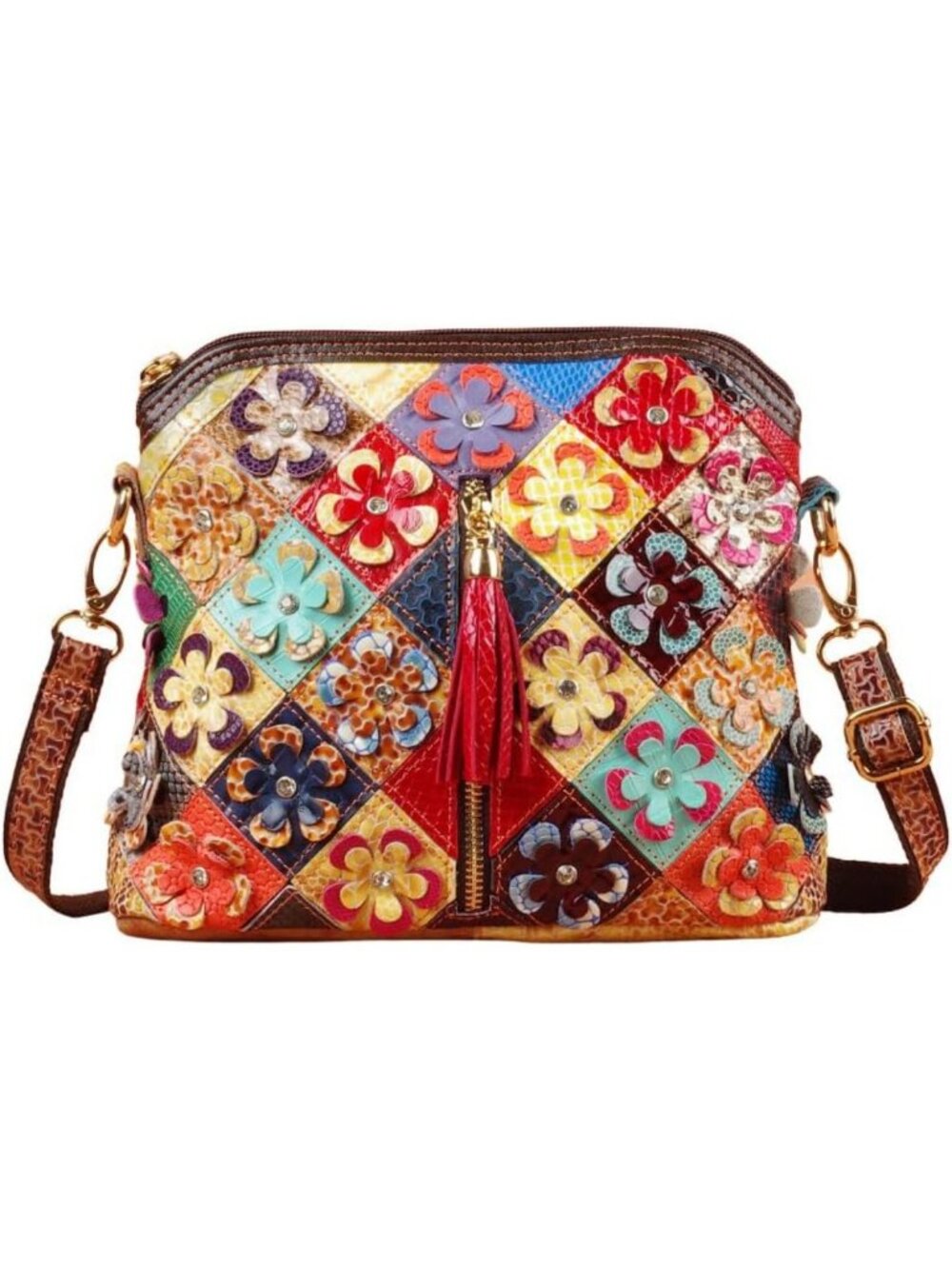 3D Floral Multicolor Crossbody Bag | Genuine Leather, Snake Pattern, Colorful